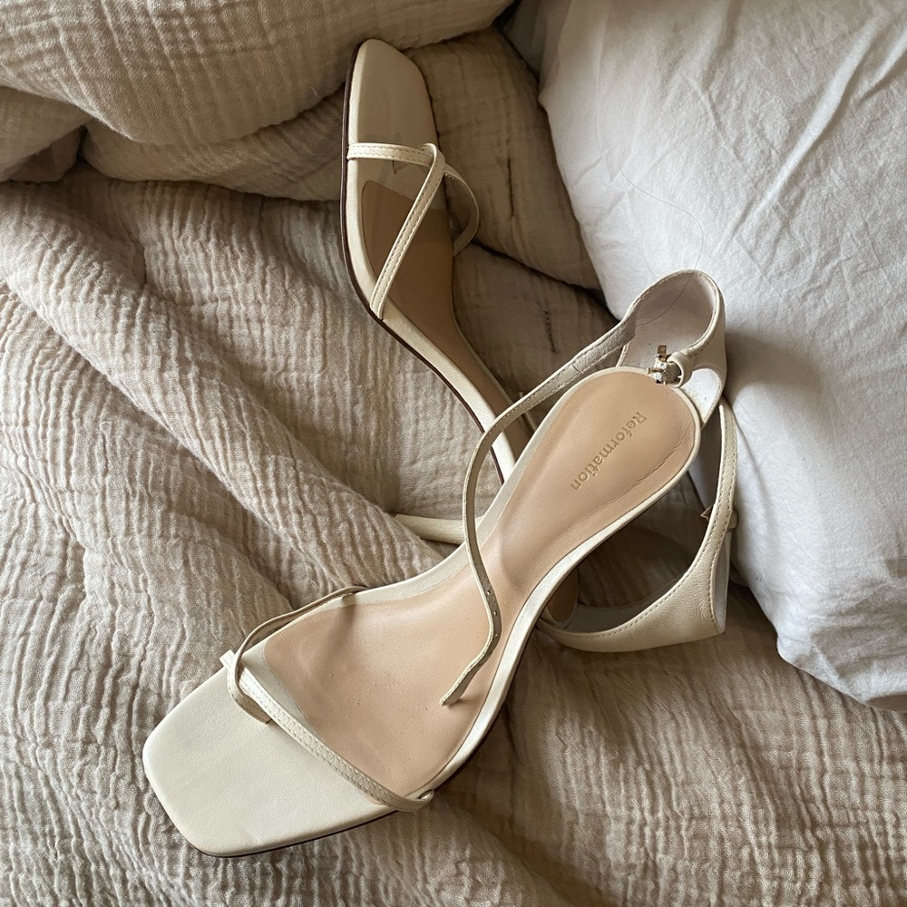 reformation gigi strappy mid heel sandal